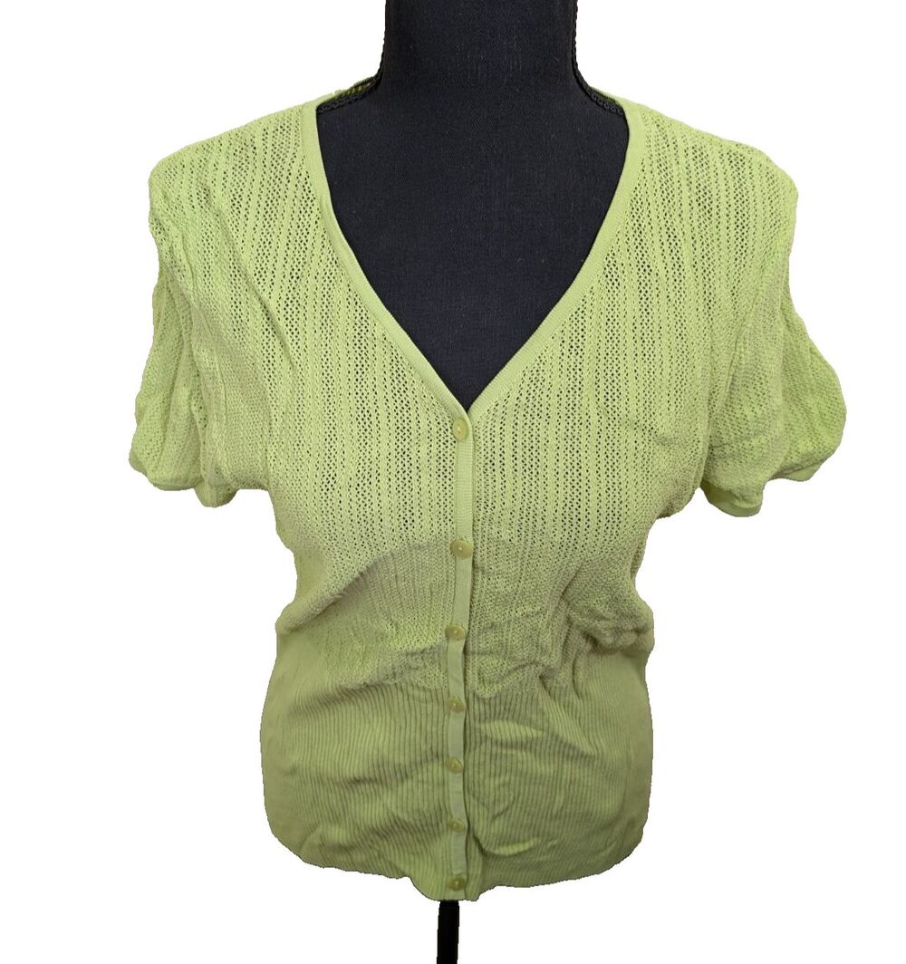 Talbots Petites Vintage Top Button Front Slim Fit Open Knit Y2K 90s Medium